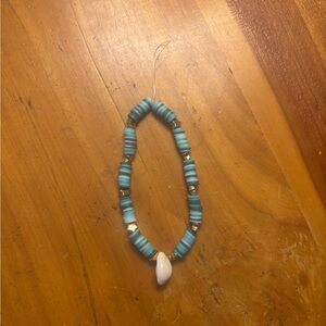 Blue Beaded Mini Phone Charm with Shell Accent